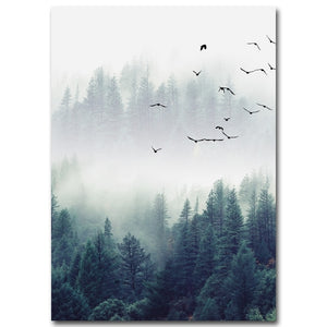 Modern Nordic Style Forest Landscape Wall Canvas Poster - Smiley Giant