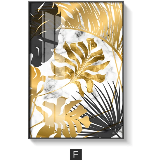 Modern Nordic Style Golden Leaf Painted Canvas Poster - Smiley Giant