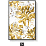 Modern Nordic Style Golden Leaf Painted Canvas Poster - Smiley Giant